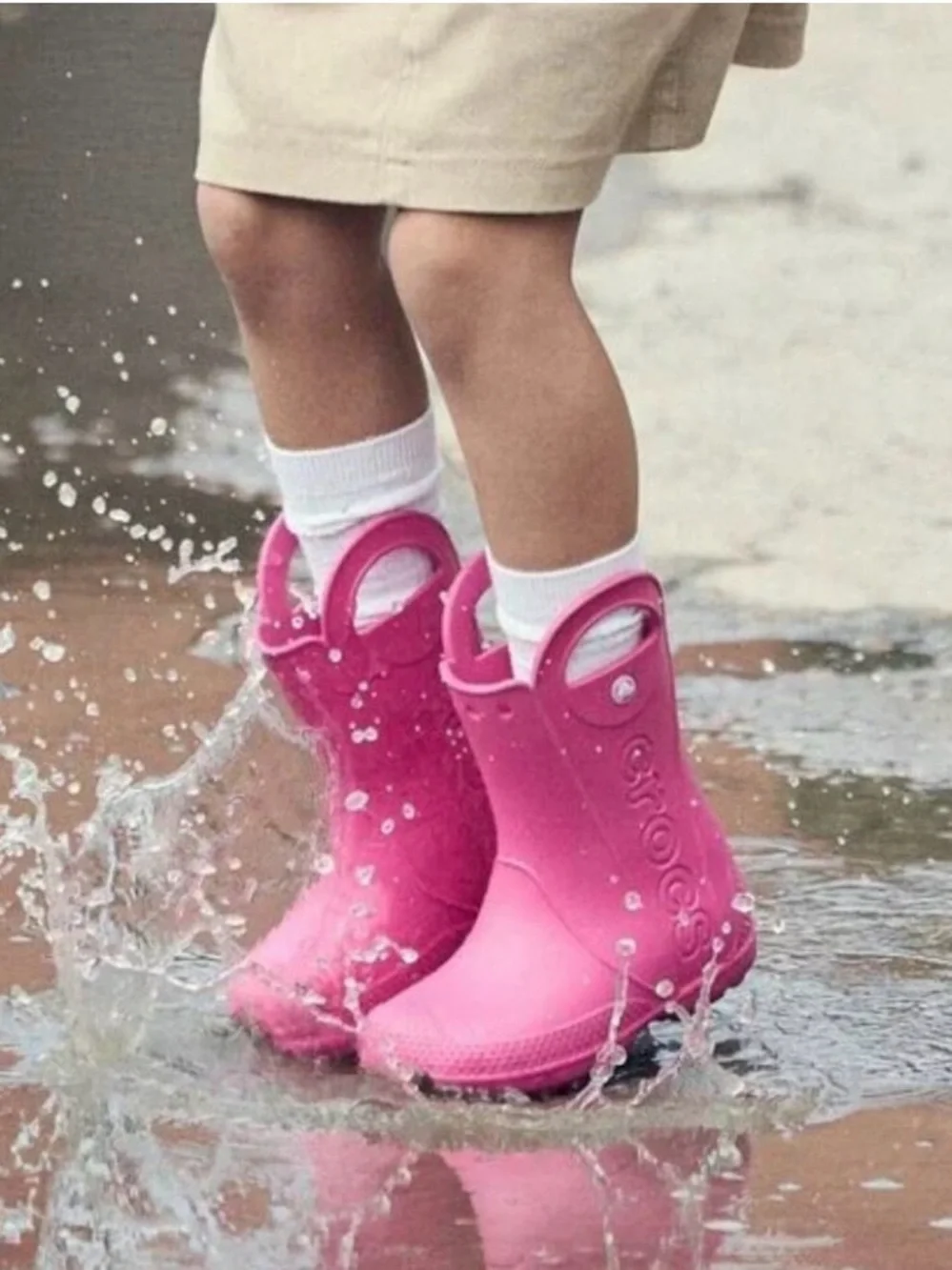 CROCS Kids Pink Waterproof Handle Rain Boots